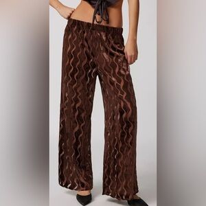 Brown Velvet Wave Pattern Pants